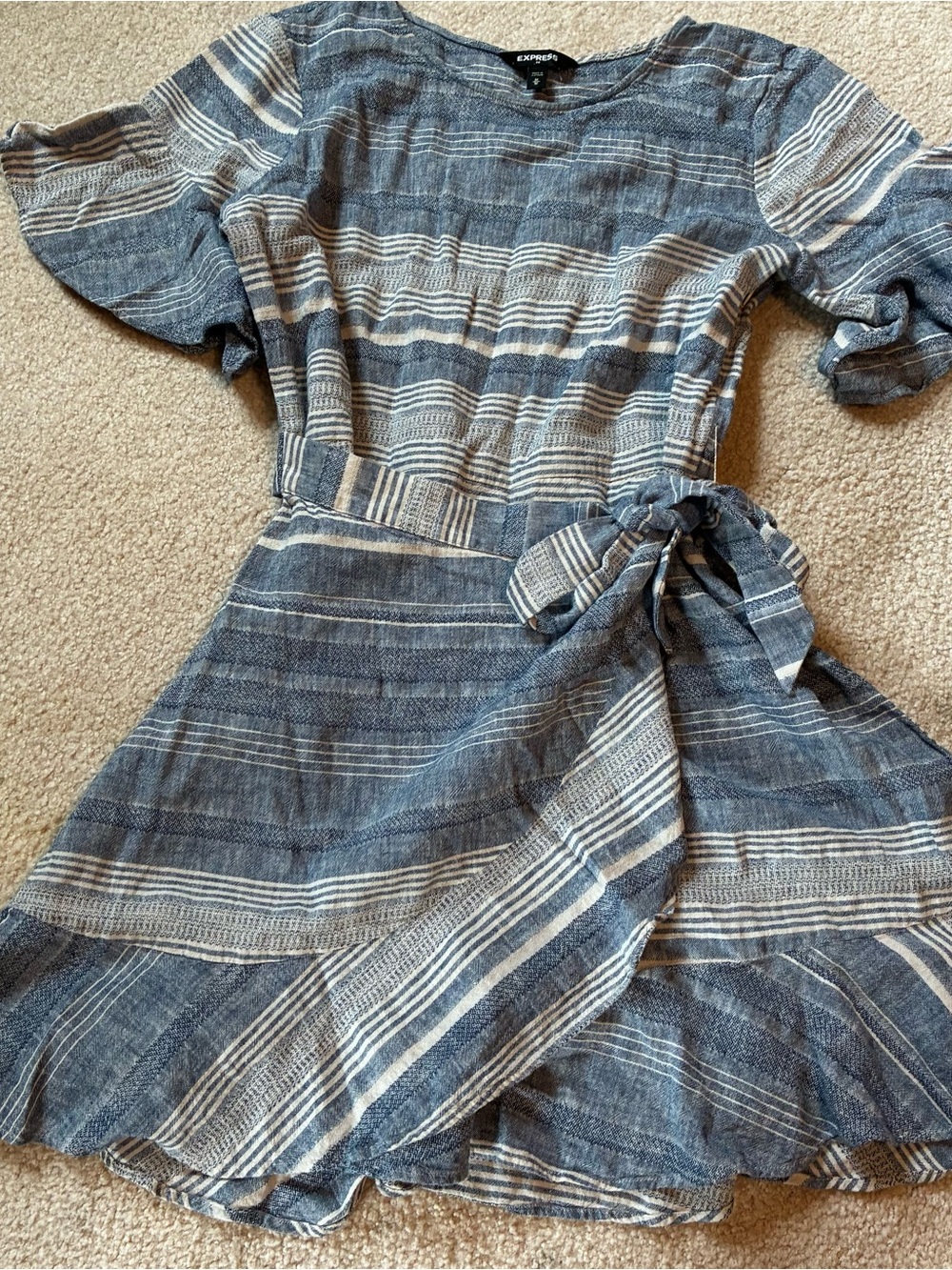 Express Linen Blue Flowy Dress